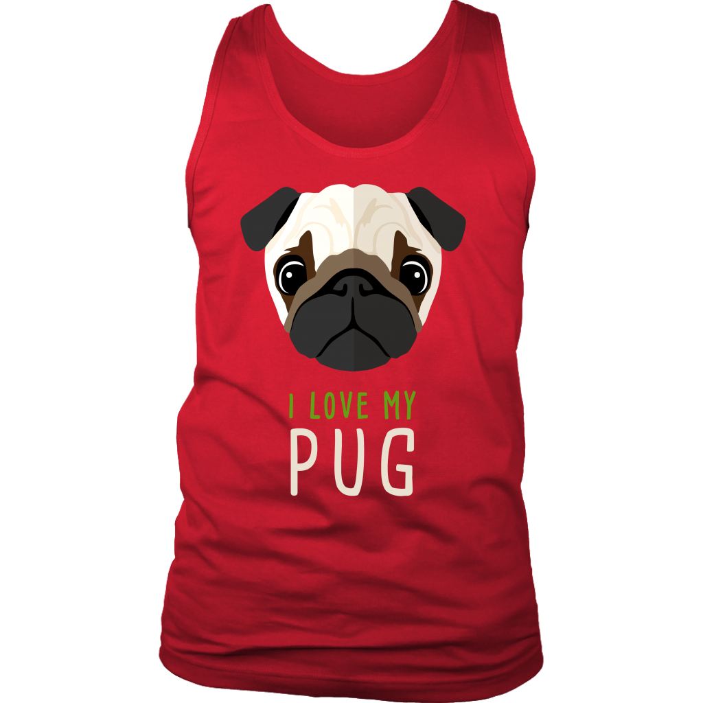 Pug Lover I love my Pug Gift, Birthday Present, Racerback, Tank Top, Summer Apparel