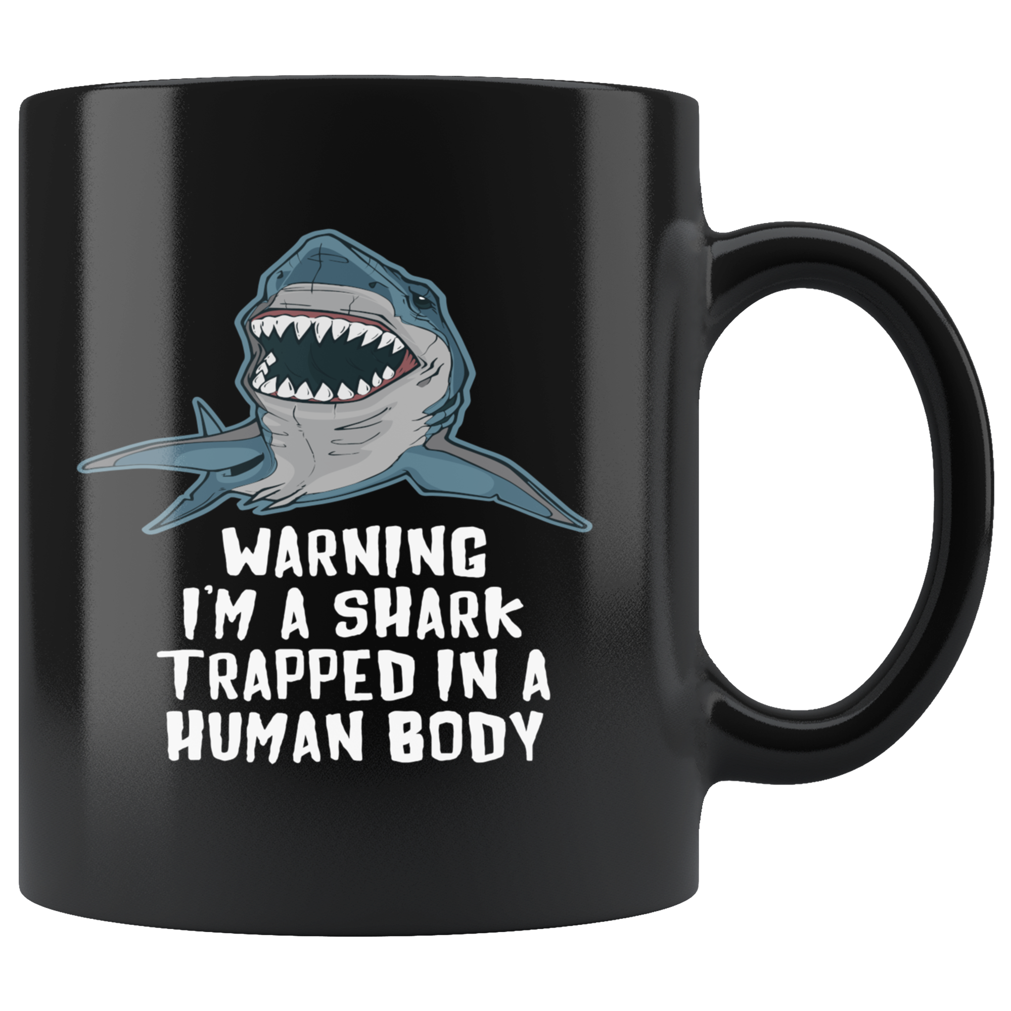 Mug Brazilian Jiu Jitsu BJJ - Warning I'm a shark trapped in a human body mug - BJJ Coffee Cup BJJ Coffee Mug (11oz) Black
