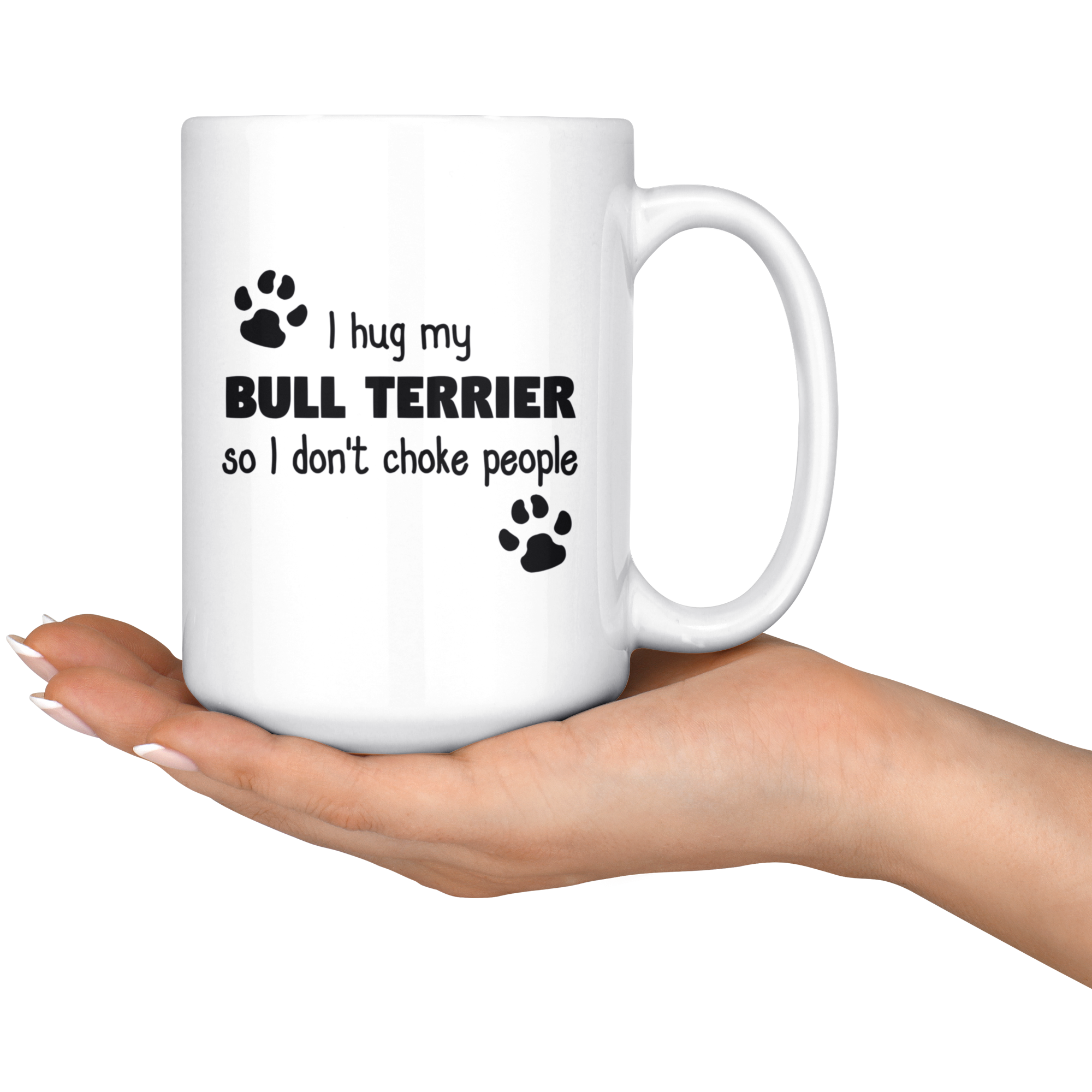 I hug my bull terrier