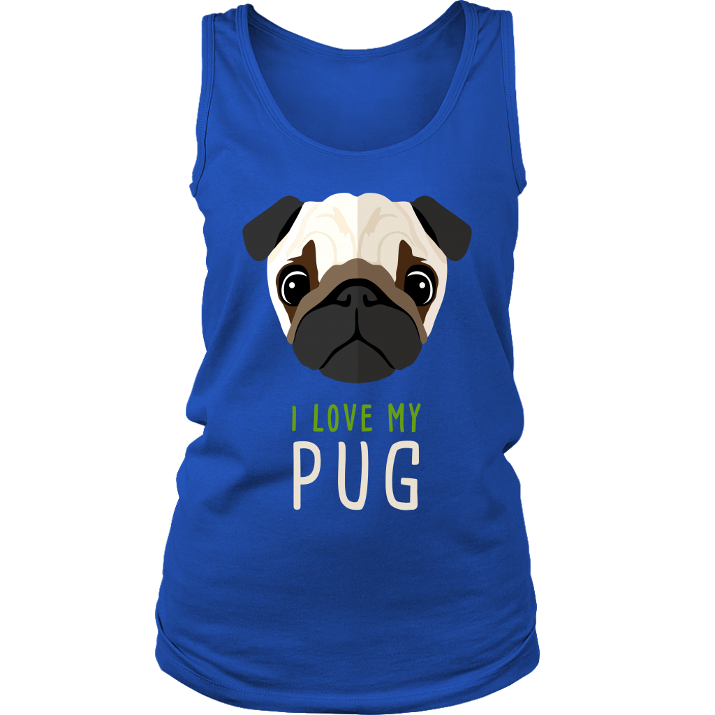 Pug Lover I love my Pug Gift, Birthday Present, Racerback, Tank Top, Summer Apparel