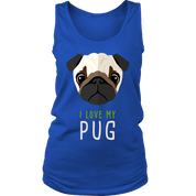 Pug Lover I love my Pug Gift, Birthday Present, Racerback, Tank Top, Summer Apparel