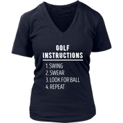 Golf Golf instructions: 1.Swing 2. Swear 3. Look for ball 4.Repeat Gift, Woman's tee, Unisex T-shirt, V-neck, Summer Apparel