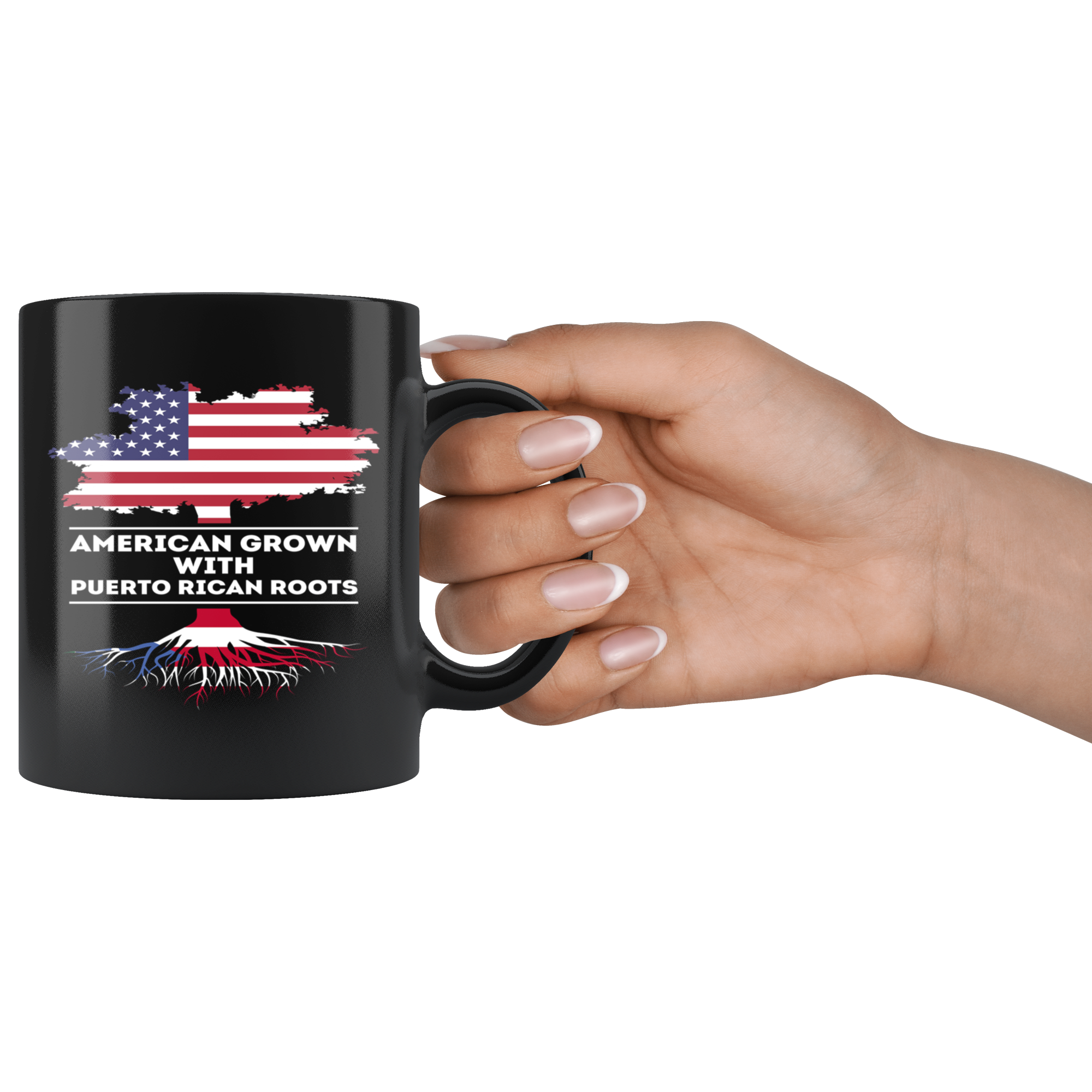 Mug Puerto Rican -American, Puerto Rican Heritage - American grown with Puerto Rican roots mug - Puerto Rican Gift (11oz) Black