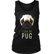 Pug Lover I love my Pug Gift, Birthday Present, Racerback, Tank Top, Summer Apparel