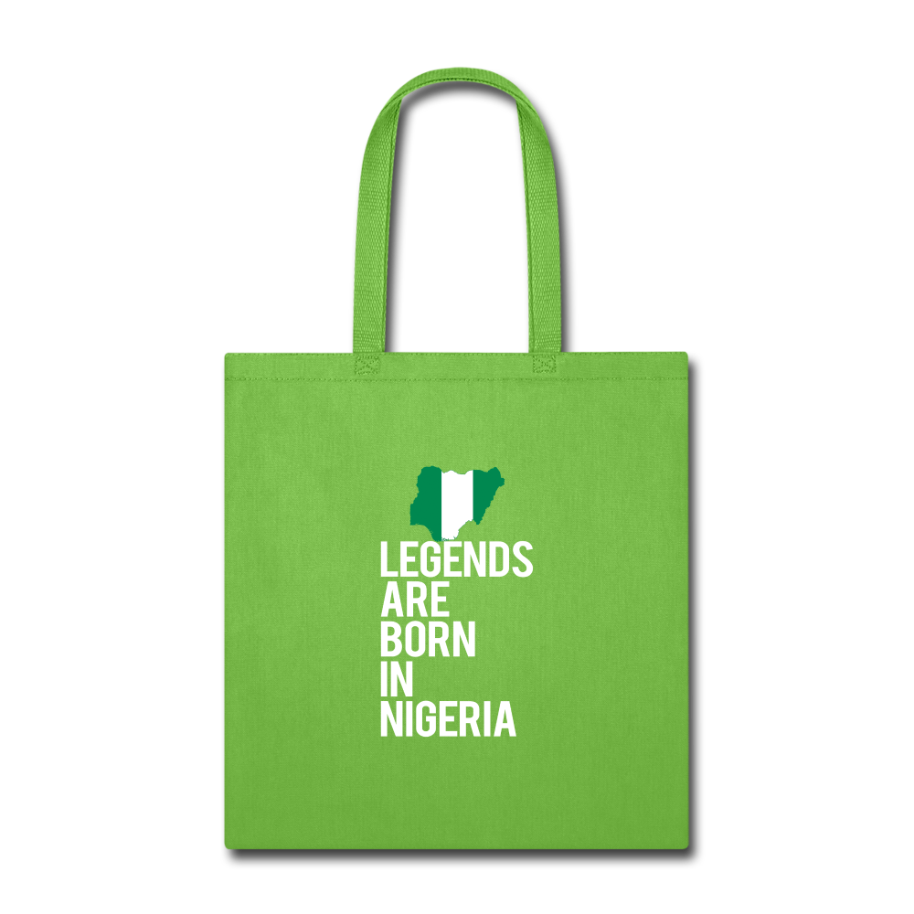 Legends are born in Nigeria Tote Bag - lime green