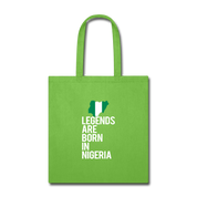 Legends are born in Nigeria Tote Bag - lime green