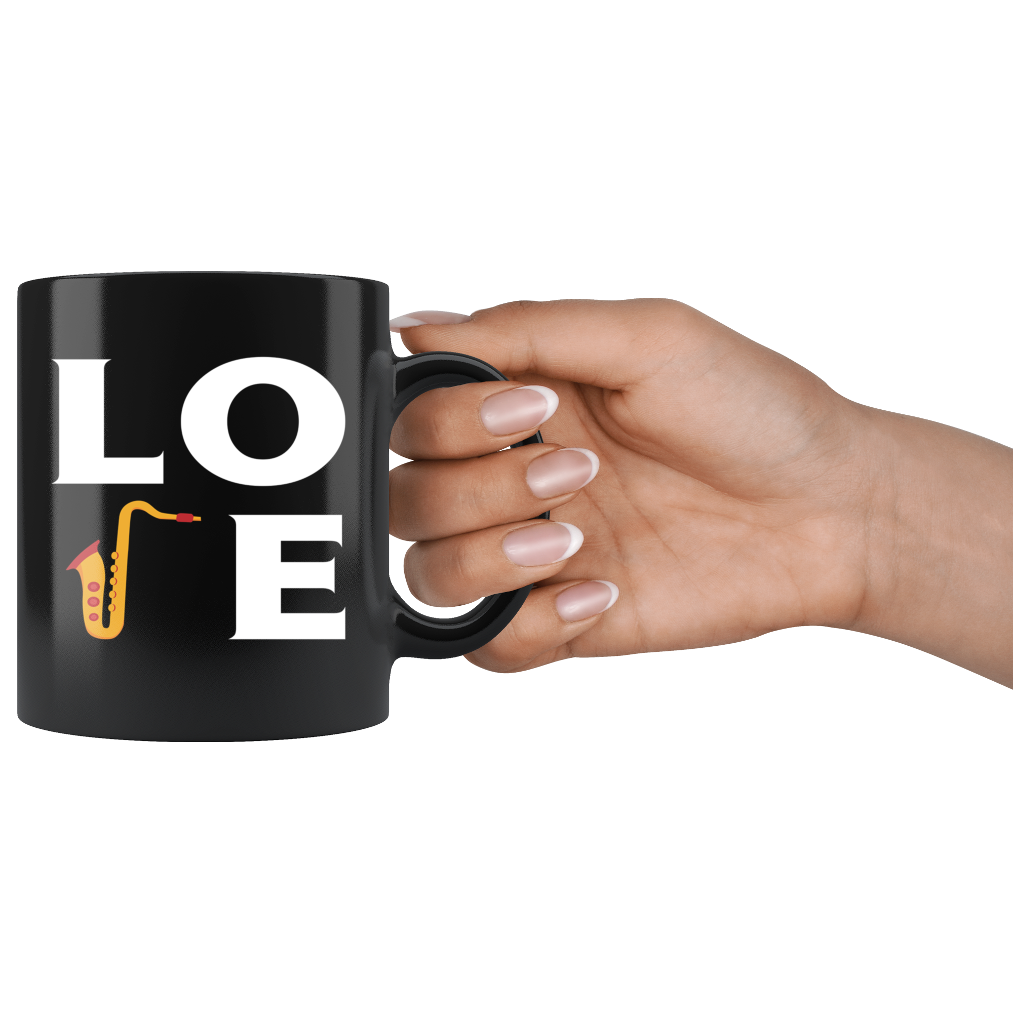 Saxophone LOVE Saxophone Gift, Christmas, Birthday Present for Saxophone enthusiast Black Mug