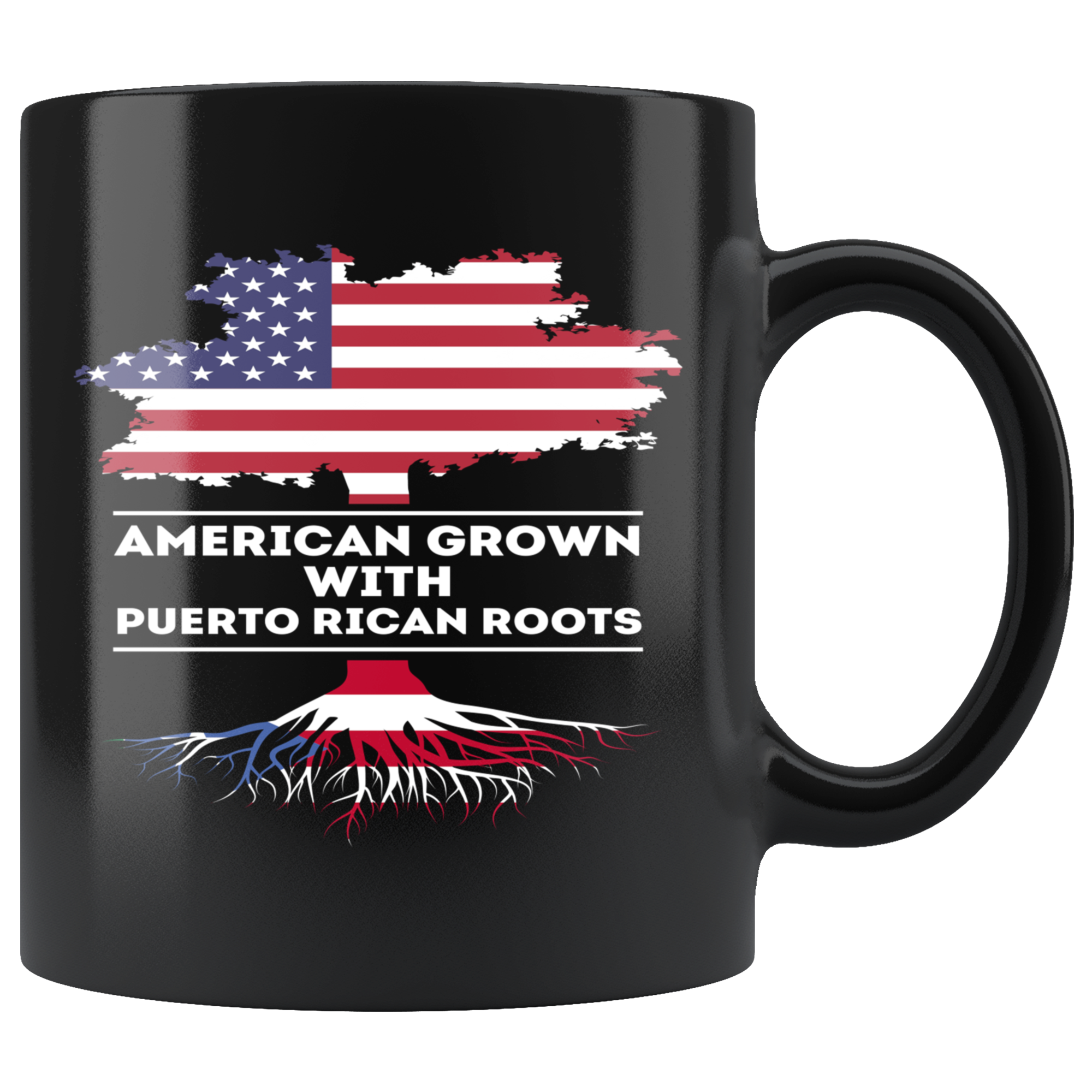 Mug Puerto Rican -American, Puerto Rican Heritage - American grown with Puerto Rican roots mug - Puerto Rican Gift (11oz) Black