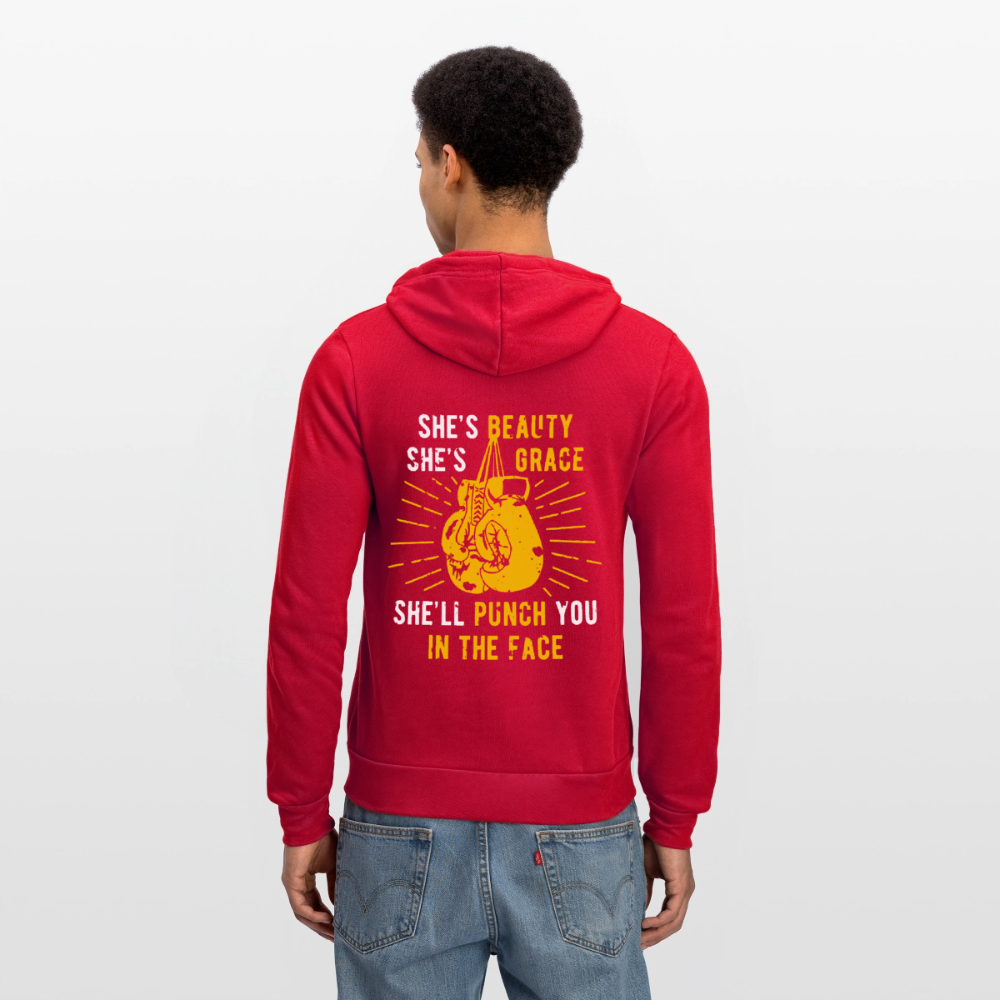 S00188 She's beauty, she's grace, she'll punch you in the face Unisex Zip Hoodie Boxing Gift - red