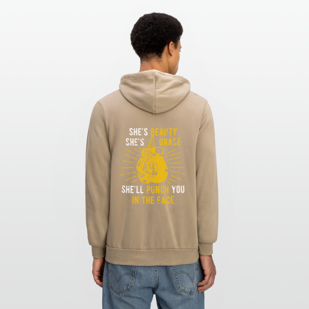 S00188 She's beauty, she's grace, she'll punch you in the face Unisex Zip Hoodie Boxing Gift - tan
