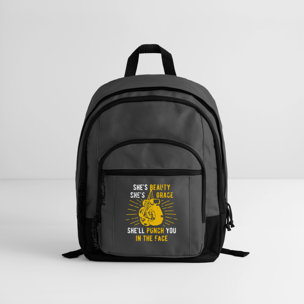 She's beauty, she's grace, she'll punch you in the face Backpack - charcoal grey