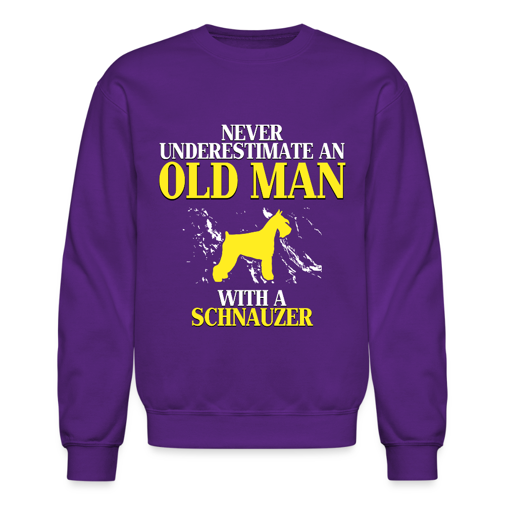 K00695     Personalizable Schnauzer Hoodie - Never underestimate an old man with a Schnauzer,  Crewneck Sweatshirt - purple