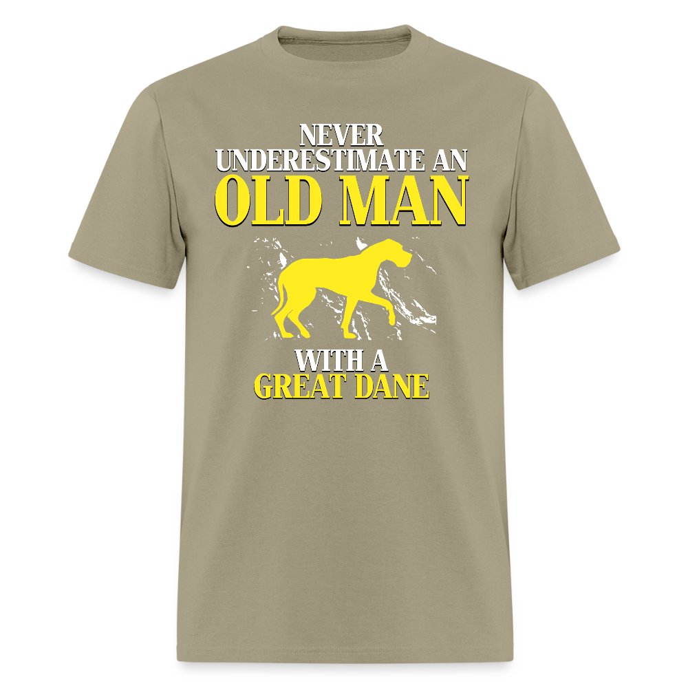 K00694 Great dane Gift, Never underestimate an old man with a Great dane, Grandpa tee, Unisex T-shirt, Grandfather gift, Grandfather t-shirt - khaki