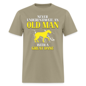 K00694 Great dane Gift, Never underestimate an old man with a Great dane, Grandpa tee, Unisex T-shirt, Grandfather gift, Grandfather t-shirt - khaki