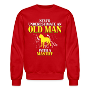 K00700   Never underestimate an old man with a Mastiff, Father's Day Gift Crewneck Black - red