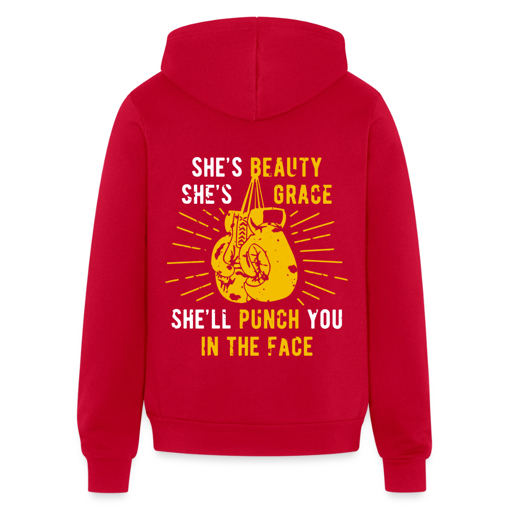 S00188 She's beauty, she's grace, she'll punch you in the face Unisex Zip Hoodie Boxing Gift - red