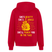 S00188 She's beauty, she's grace, she'll punch you in the face Unisex Zip Hoodie Boxing Gift - red