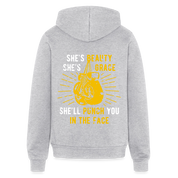 S00188 She's beauty, she's grace, she'll punch you in the face Unisex Zip Hoodie Boxing Gift - heather gray