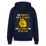 S00188 She's beauty, she's grace, she'll punch you in the face Unisex Zip Hoodie Boxing Gift - navy