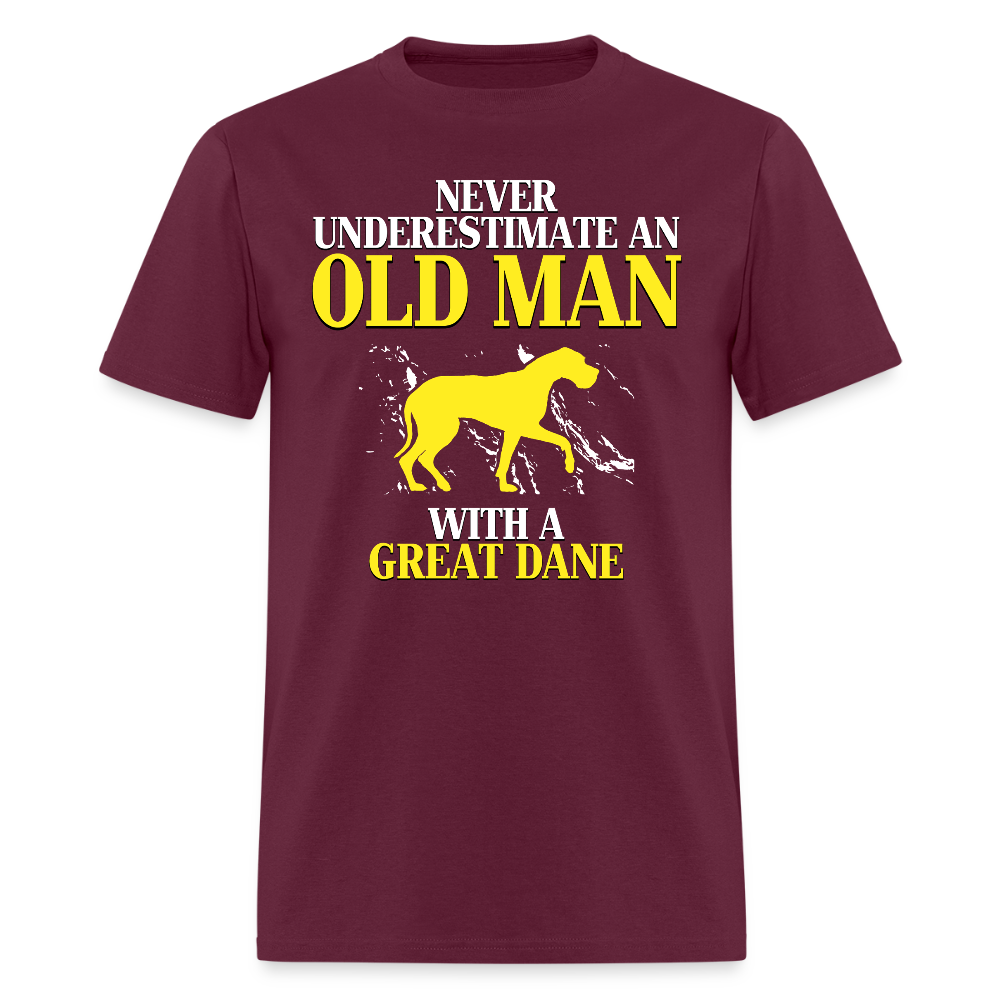 K00694 Great dane Gift, Never underestimate an old man with a Great dane, Grandpa tee, Unisex T-shirt, Grandfather gift, Grandfather t-shirt - burgundy