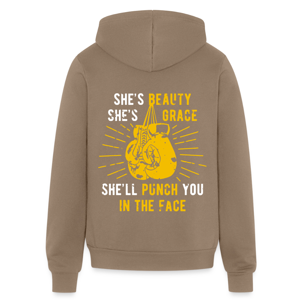 S00188 She's beauty, she's grace, she'll punch you in the face Unisex Zip Hoodie Boxing Gift - cinder