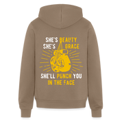 S00188 She's beauty, she's grace, she'll punch you in the face Unisex Zip Hoodie Boxing Gift - cinder