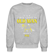 K00702 Pug Hoodie - Never underestimate an old man with a Pug, Father's Day Gift Crewneck Sweatshirt - heather gray