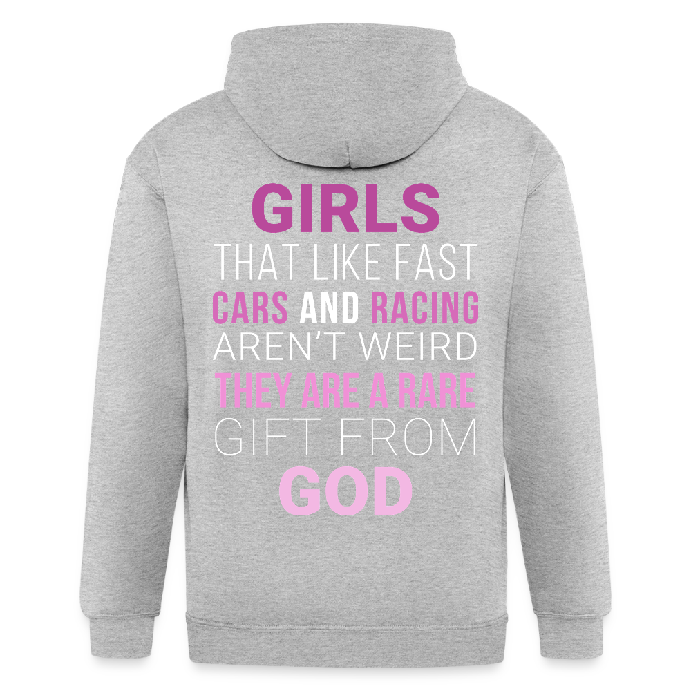 S00580   Girls that like fast cars and racing aren't weird, they are a rare gift from God Unisexzip hoodie - heather gray