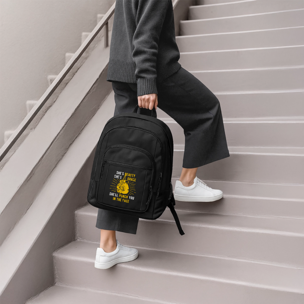 She's beauty, she's grace, she'll punch you in the face Backpack - black