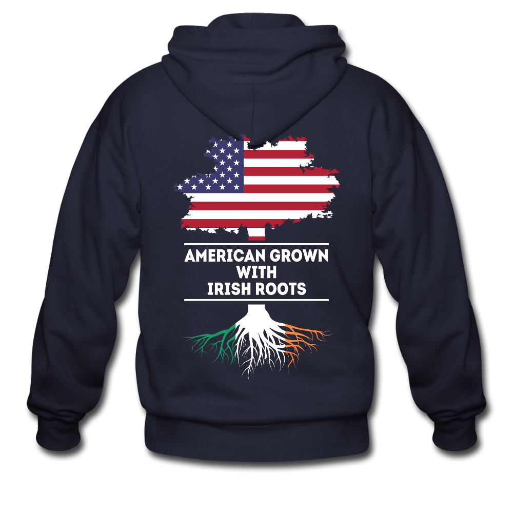 S00372  American Grown with irish roots Unisex Zip Hoodie Irish Roots Men's Zip Hoodie - navy