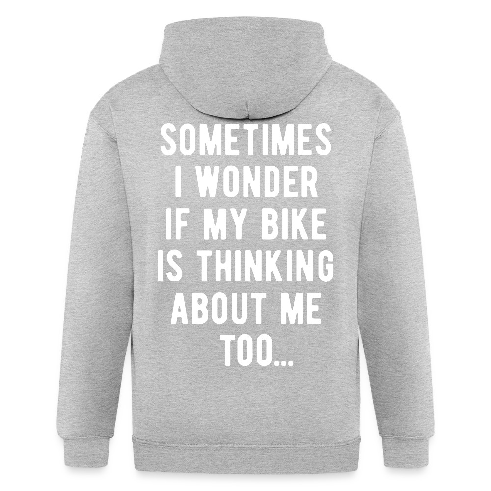 S00211 Sometimes I wonder if my bike is thinking about me too  with bicycle Men's Zip Hoodie - heather gray