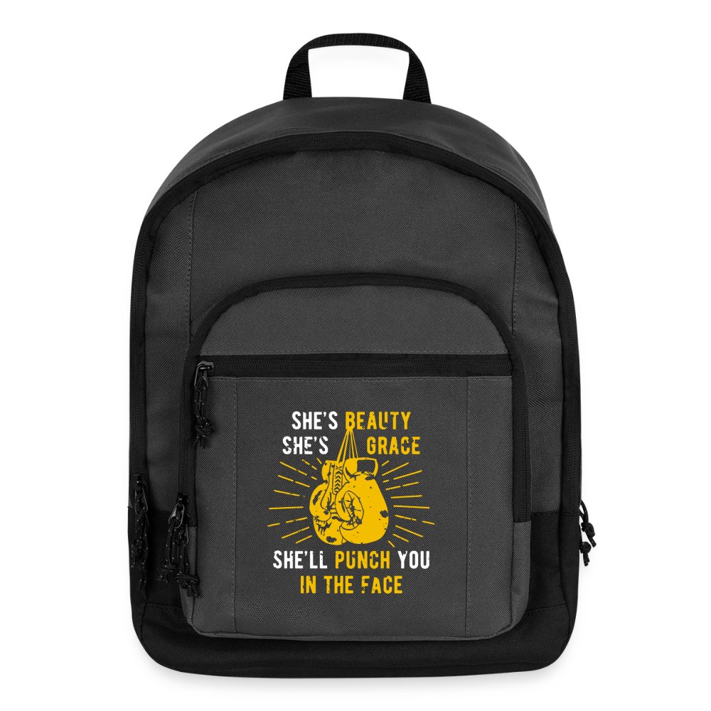 She's beauty, she's grace, she'll punch you in the face Backpack - charcoal grey