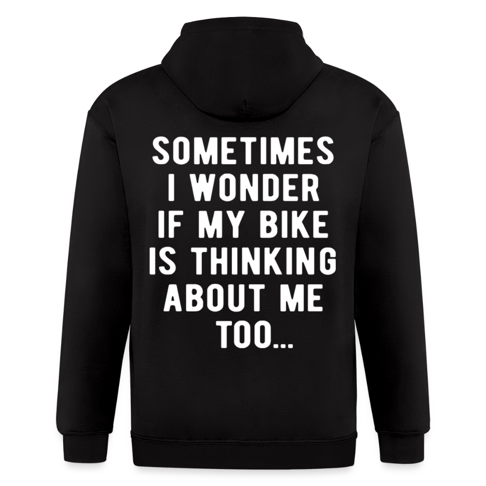 S00211 Sometimes I wonder if my bike is thinking about me too Men's Zip Hoodie - black