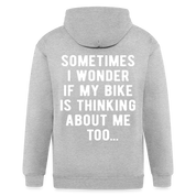 S00211 Sometimes I wonder if my bike is thinking about me too Men's Zip Hoodie - heather gray
