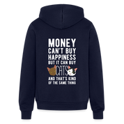 Money can't buy happiness, but it can buy cats and that's kind of the same thing Gildan Heavy Blend Adult Zip Hoodie - navy