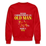 K00702 Pug Hoodie - Never underestimate an old man with a Pug, Father's Day Gift Crewneck Sweatshirt - red