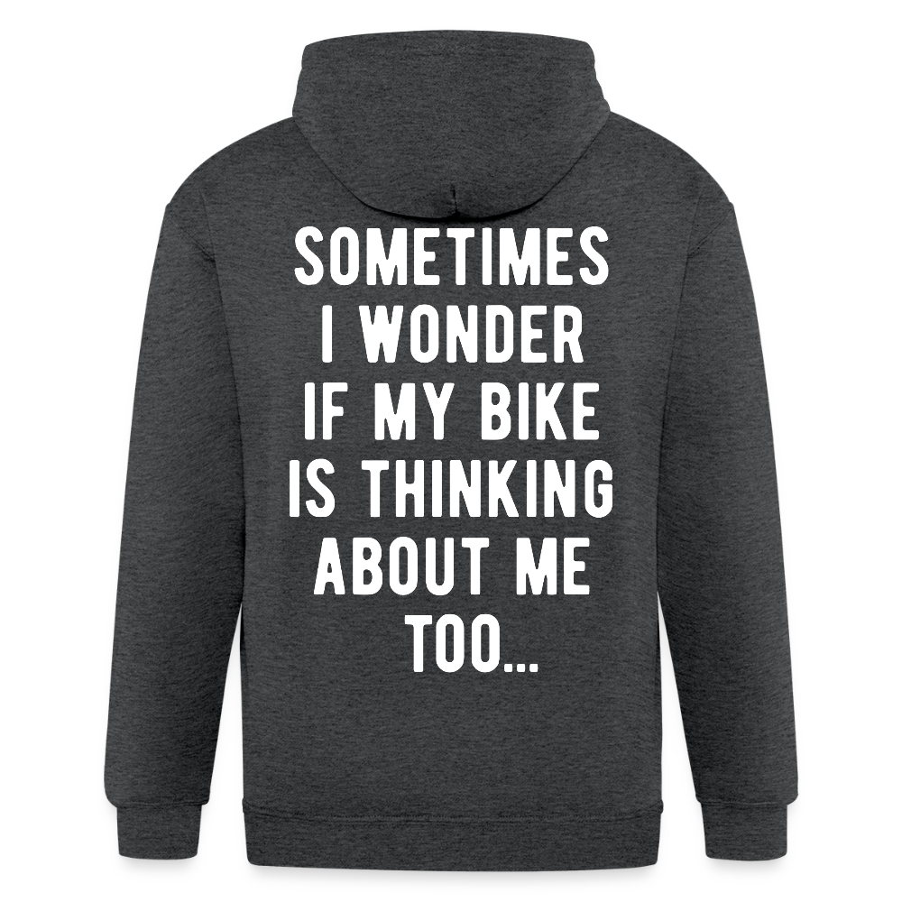 S00211 Sometimes I wonder if my bike is thinking about me too  with bicycle Men's Zip Hoodie - deep heather