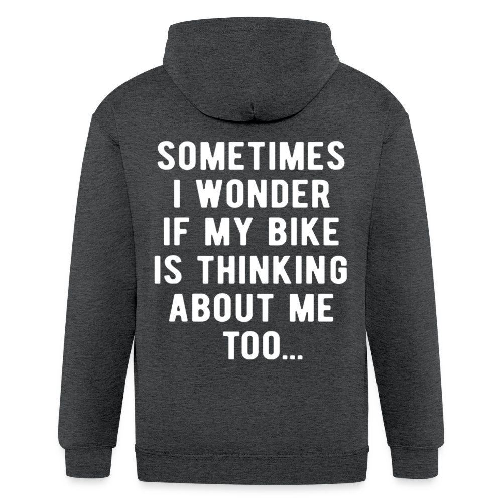 S00211 Sometimes I wonder if my bike is thinking about me too Men's Zip Hoodie - deep heather