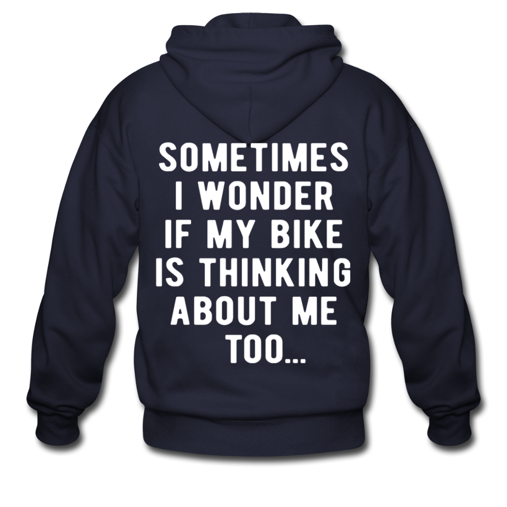 S00211 Sometimes I wonder if my bike is thinking about me too Men's Zip Hoodie - navy