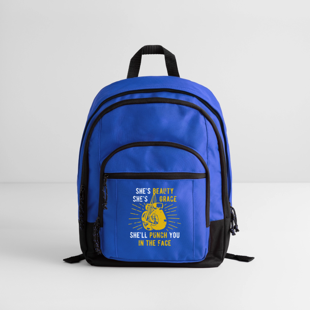 She's beauty, she's grace, she'll punch you in the face Backpack - royal blue