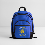 She's beauty, she's grace, she'll punch you in the face Backpack - royal blue