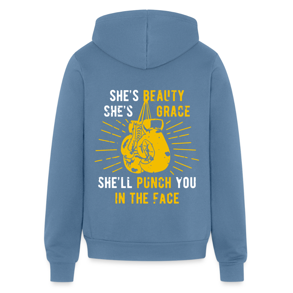 S00188 She's beauty, she's grace, she'll punch you in the face Unisex Zip Hoodie Boxing Gift - steel blue