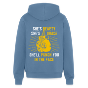 S00188 She's beauty, she's grace, she'll punch you in the face Unisex Zip Hoodie Boxing Gift - steel blue