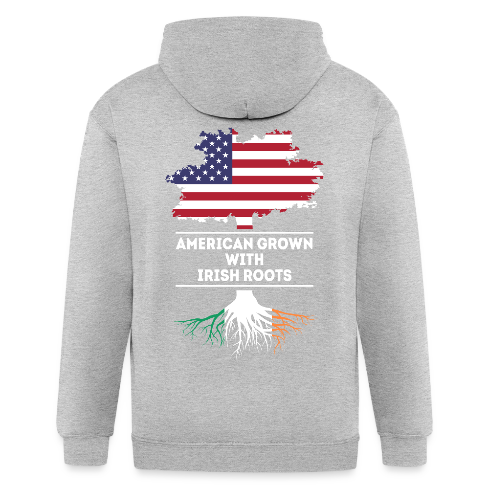 S00372  American Grown with irish roots Unisex Zip Hoodie Irish Roots Men's Zip Hoodie - heather gray