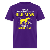 K00694 Great dane Gift, Never underestimate an old man with a Great dane, Grandpa tee, Unisex T-shirt, Grandfather gift, Grandfather t-shirt - purple