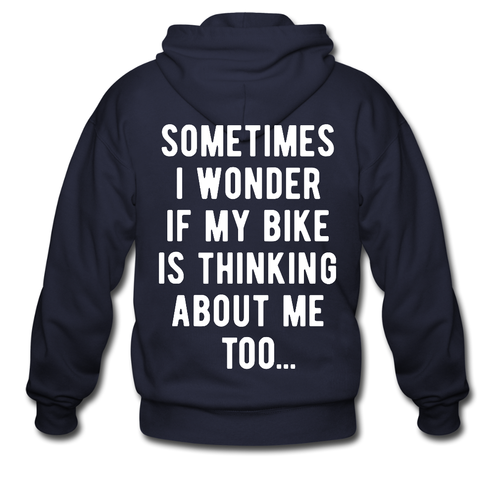 S00211 Sometimes I wonder if my bike is thinking about me too  with bicycle Men's Zip Hoodie - navy