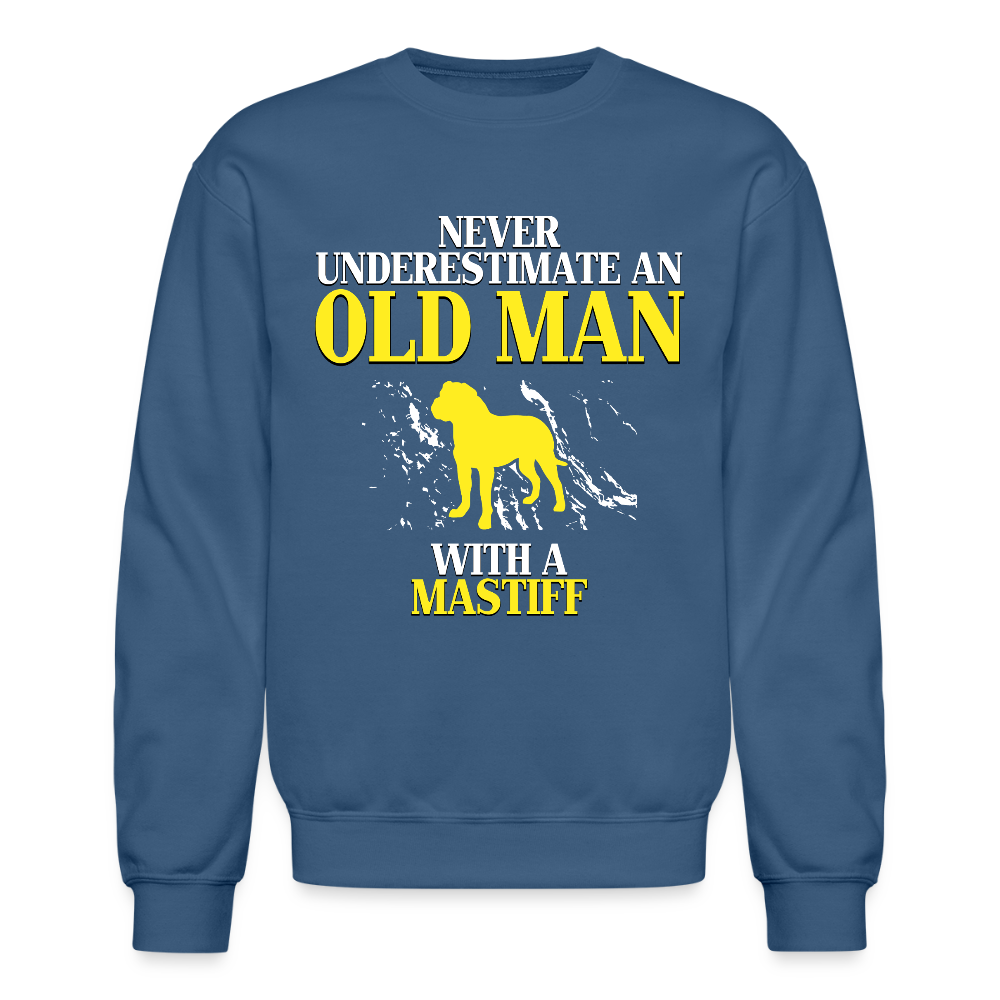 K00700   Never underestimate an old man with a Mastiff, Father's Day Gift Crewneck Black - indigo blue
