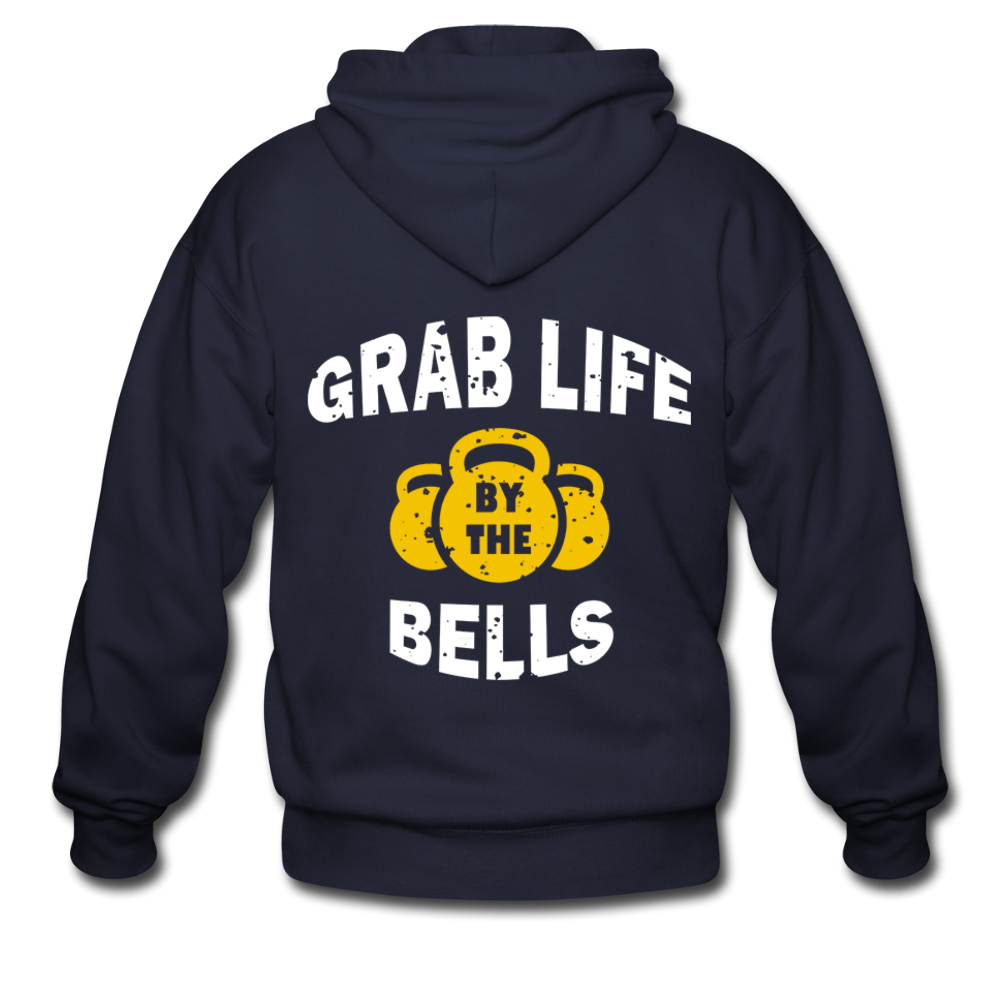 S00541  Grab life by the bells Unisex Zip Hoodie Fitness Gift Zip Hoodie - navy
