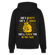 S00188 She's beauty, she's grace, she'll punch you in the face Unisex Zip Hoodie Boxing Gift - black