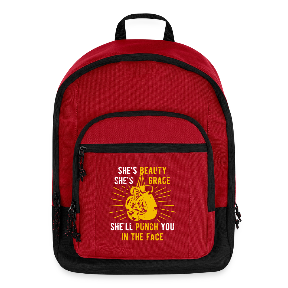 She's beauty, she's grace, she'll punch you in the face Backpack - red
